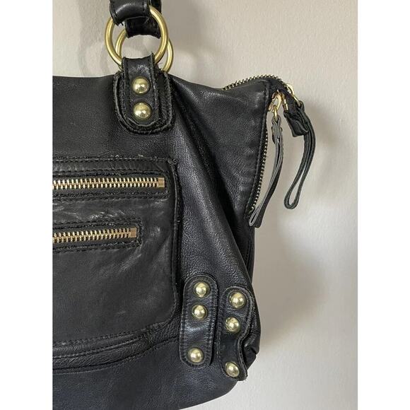 Linea Pelle Black Leather Front Zippers Luxury Gold Hardware Purse Bag READ - Picture 5 of 16